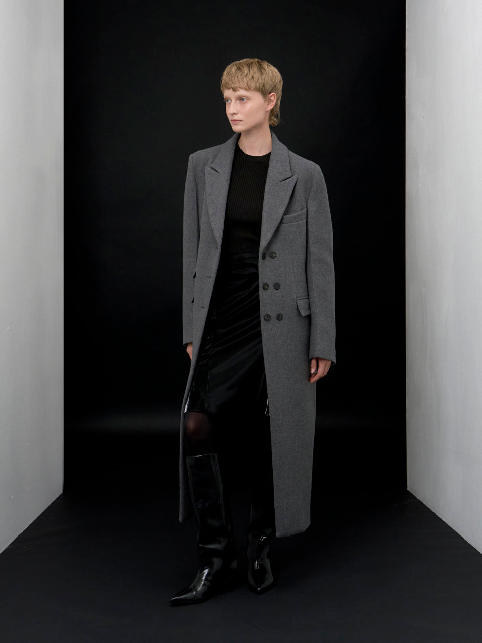 【ARIK. アリク AW】Libra tailored single breasted wool coat Melange Grey