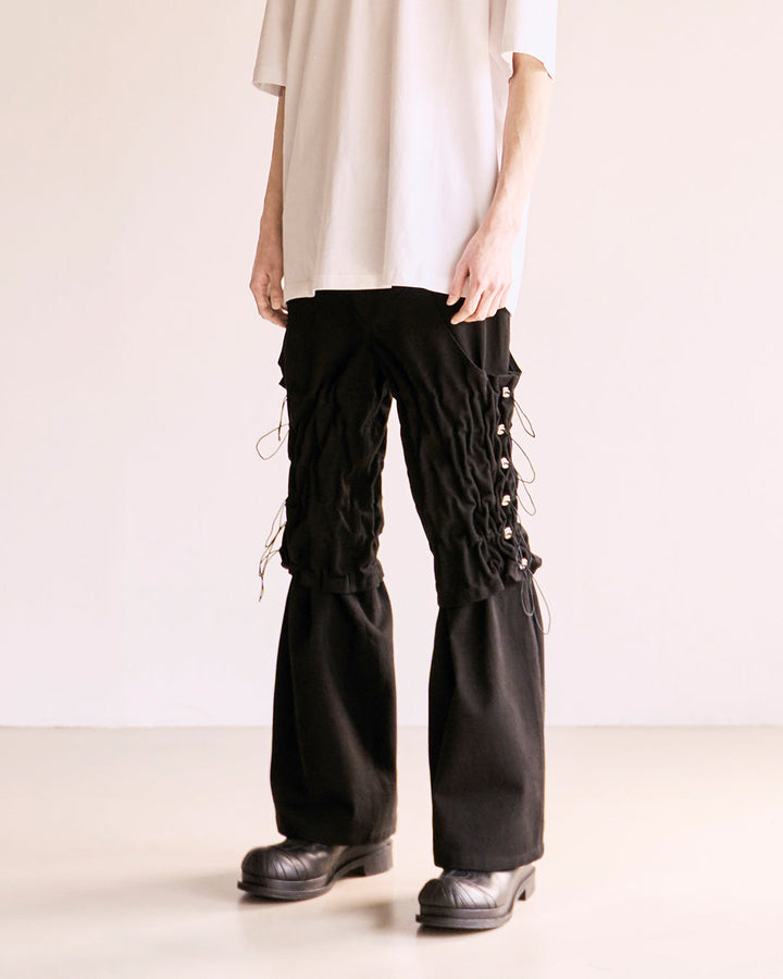 Flare Variant Layered Wide Cotton Pants_Black
