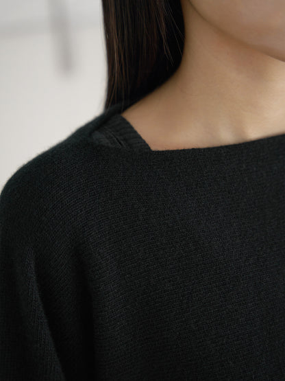 Unbalanced Boat Neck Pullover - Black 7