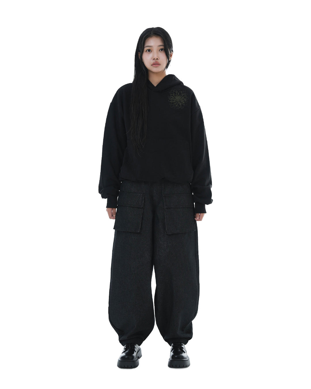 Distorted Flower Crop Hoodie_Black 