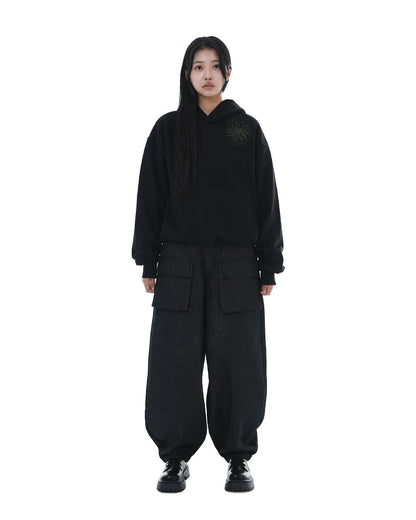 Distorted Flower Crop Hoodie_Black