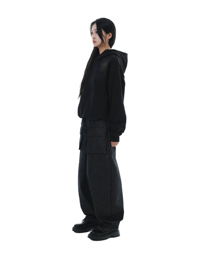 Distorted Flower Crop Hoodie_Black