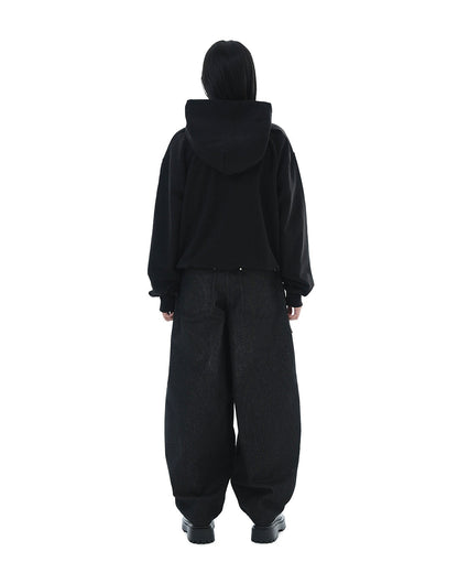 Distorted Flower Crop Hoodie_Black