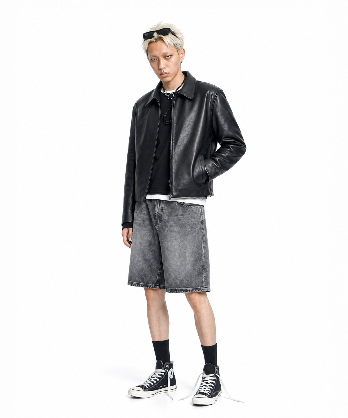 【C Wear シーウエア】Men's Crop Long Sleeve T-Shirt Black