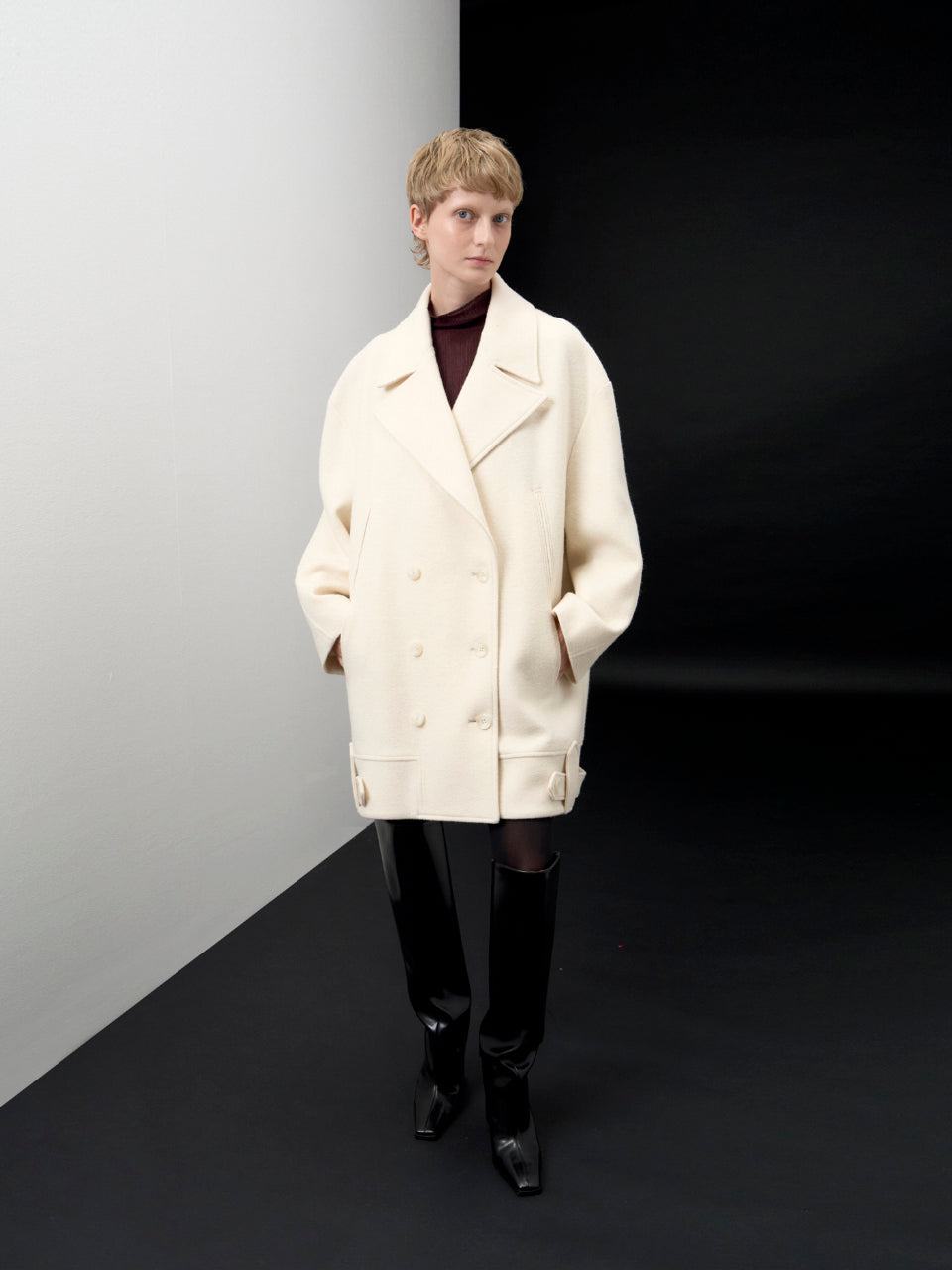 【ARIK. アリク AW】Anser boucle oversized pea coat Rice