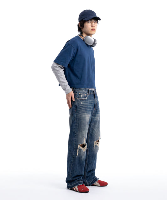 [C Wear] Men's Crop T-Shirt Navy