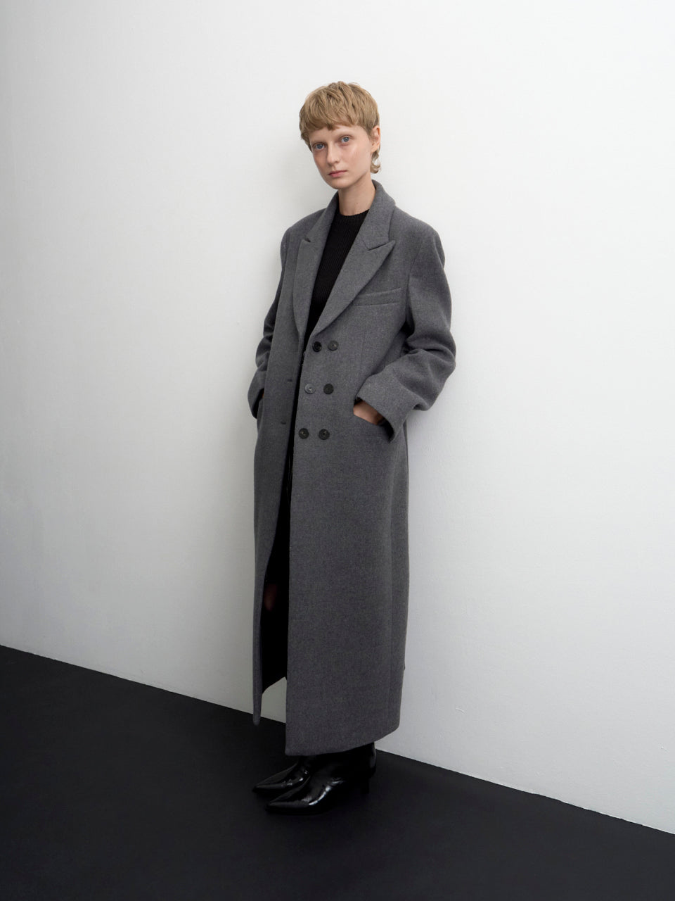 【ARIK. アリク AW】Libra tailored single breasted wool coat Melange Grey