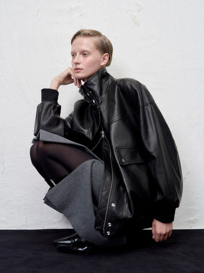 [ARIK. Arik AW] Segin oversized panel leather bomber jacket by ONLY FRANK srl