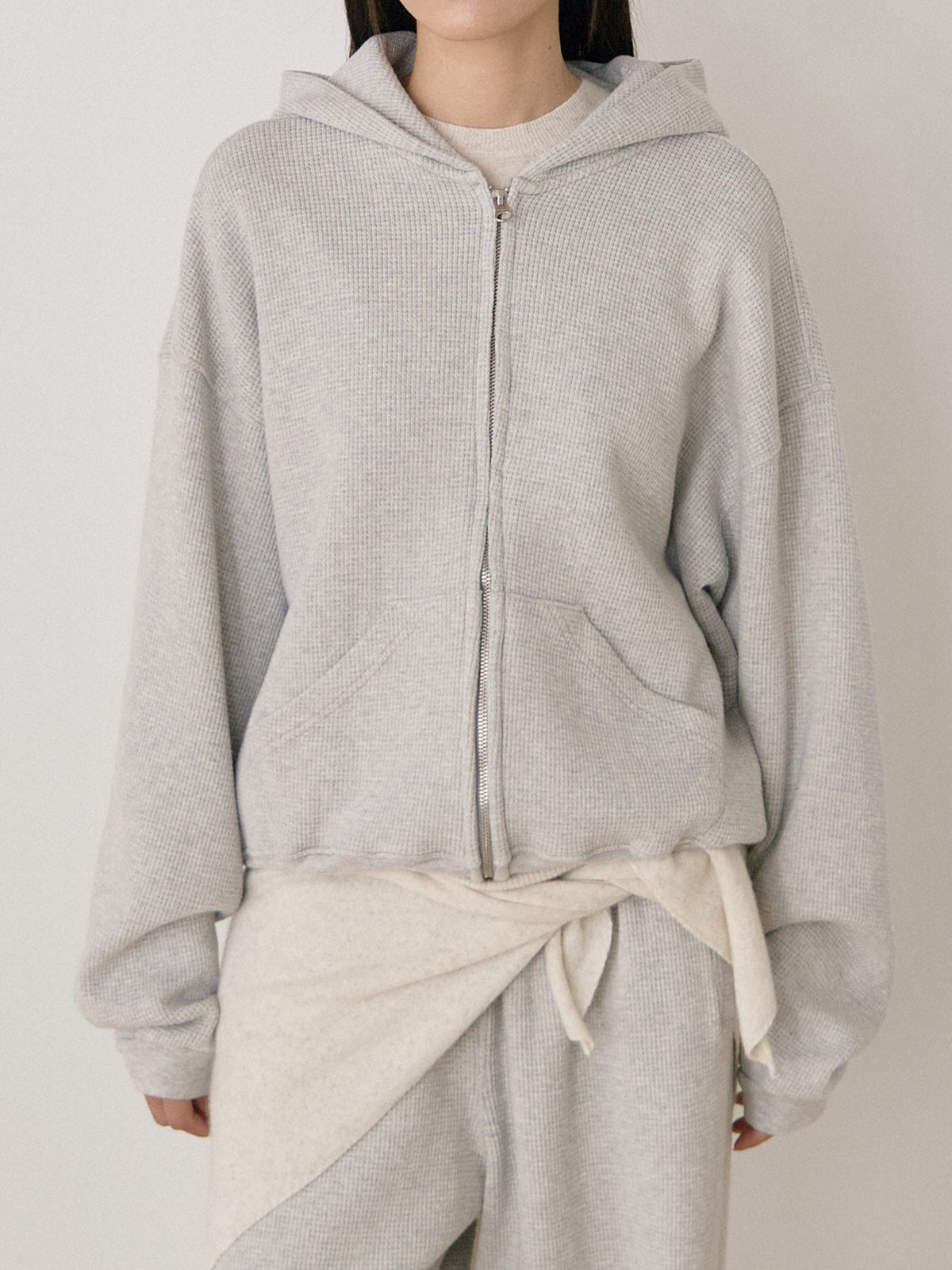 Current Waffle Hoodie Zip-up - Light Gray 1