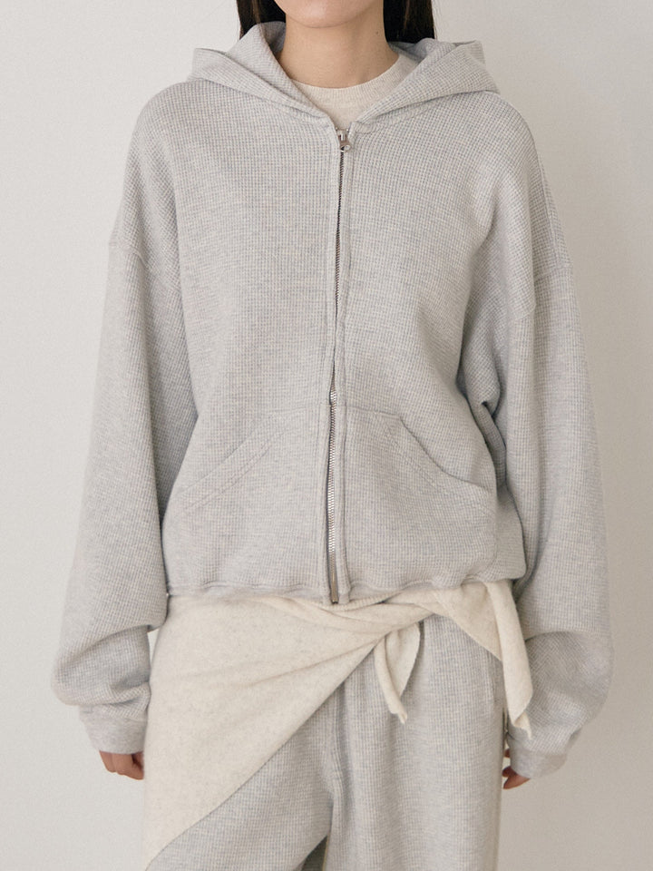 【MARAN】Current Waffle Hoodie Zip-up - Light Gray