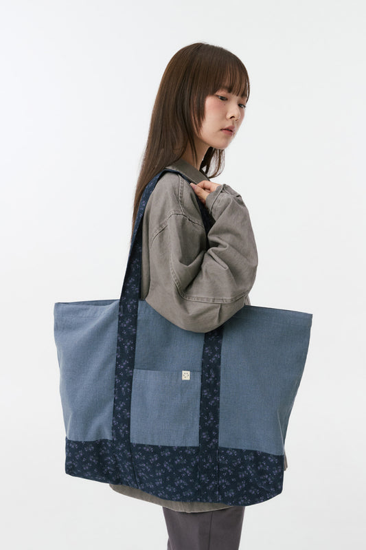 VINTAGE FLORAL TOTE BAG, BLUE
