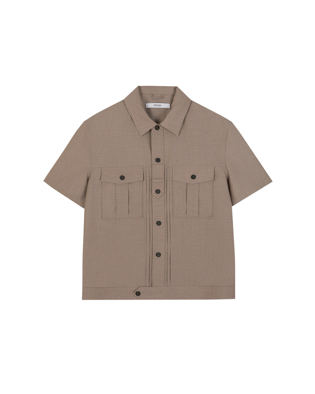 UTILITY PIN-TUCK HALF SLEEVE SHIRTS BROWN 