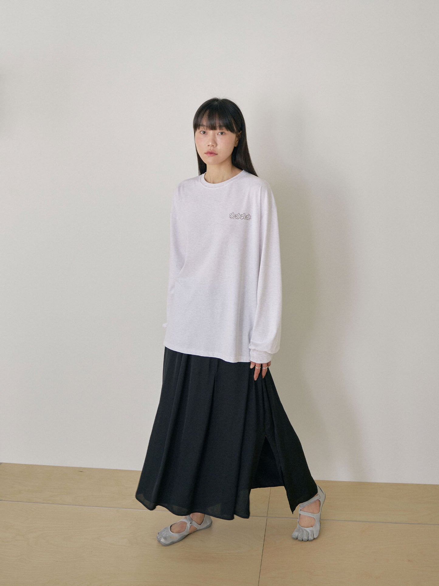 Flower Printing Long Sleeve - Light Gray