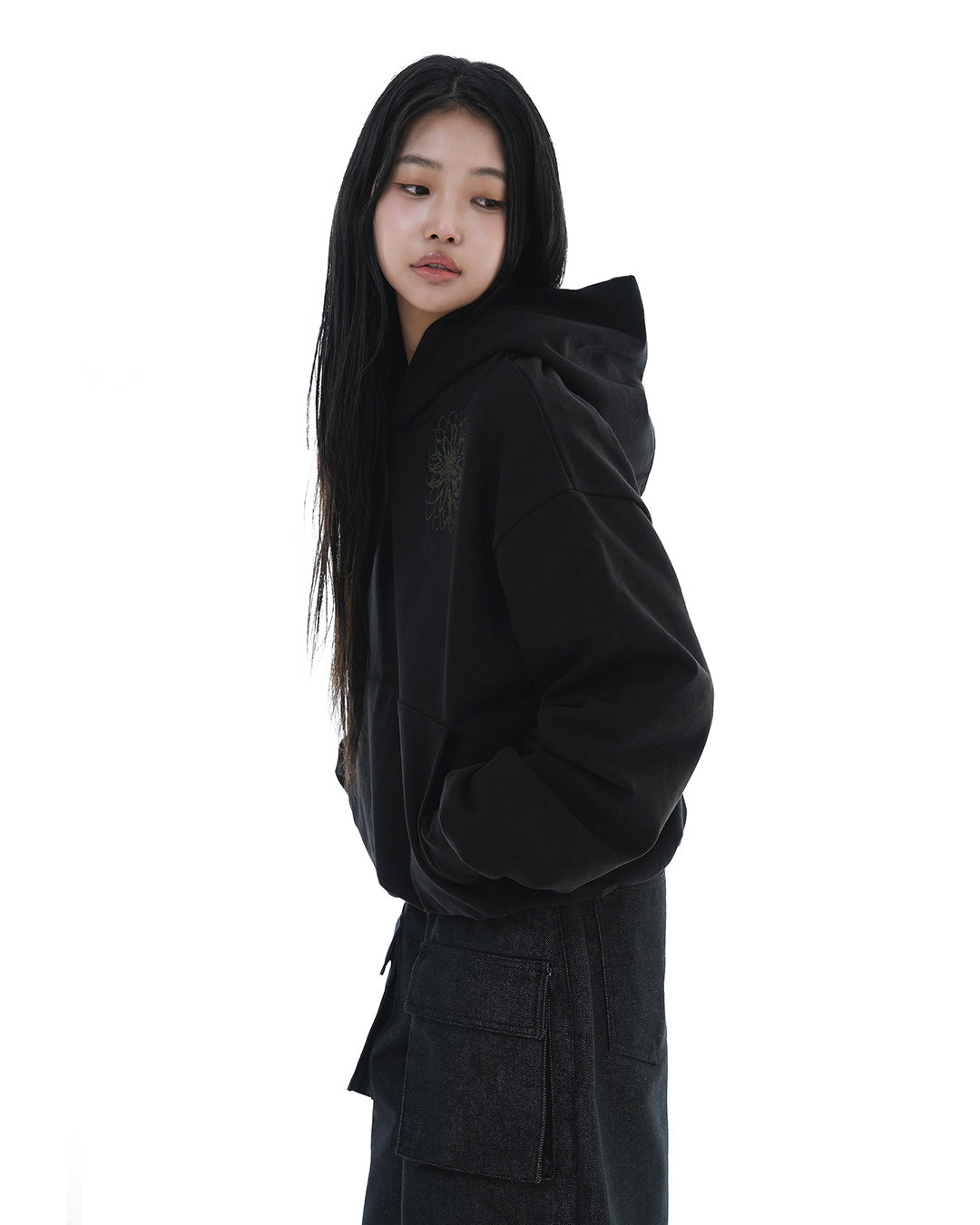 Distorted Flower Crop Hoodie_Black 