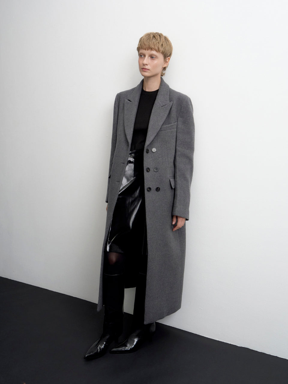 【ARIK. アリク AW】Libra tailored single breasted wool coat Melange Grey