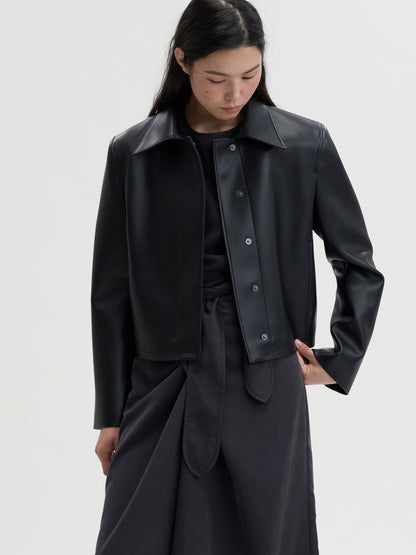 【MAGJAY】Slick Leather Jacket - Black