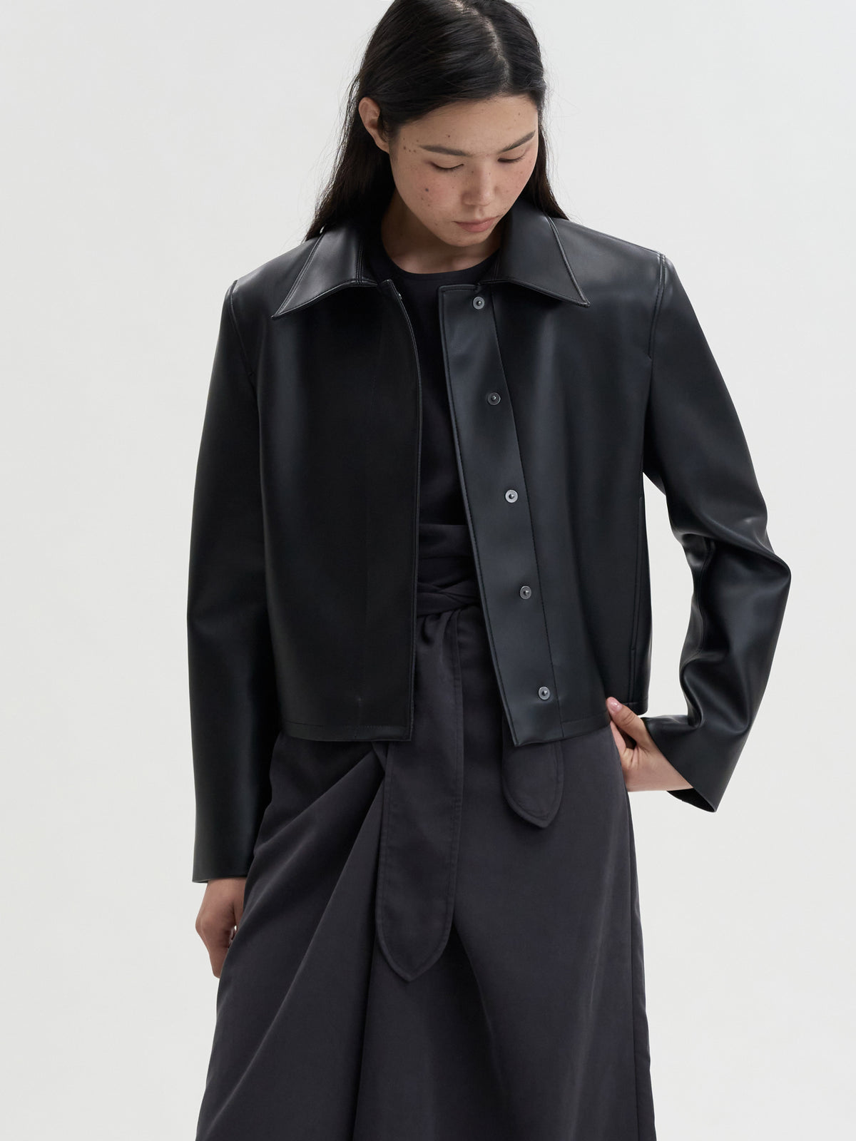 【MAGJAY】Slick Leather Jacket - Black
