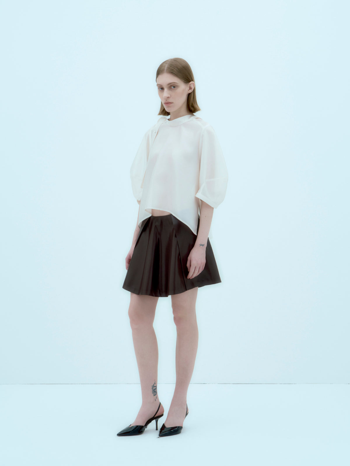 [ARIK.] [25SS] ALKES Panel flare skirt Umber Brown