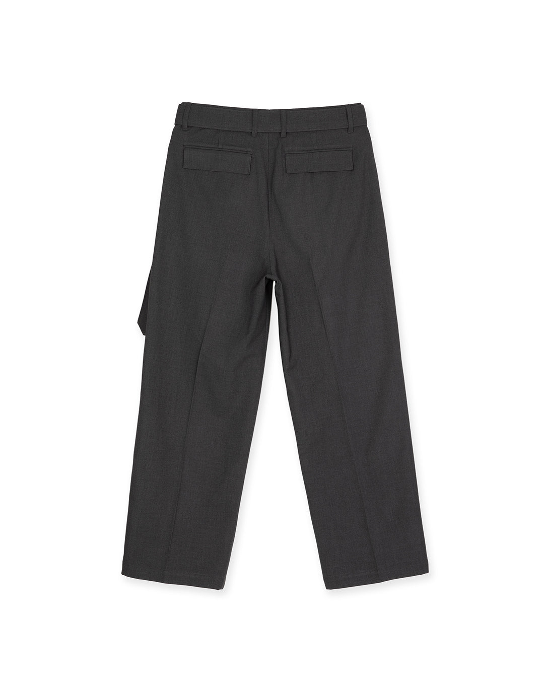 ASYMMETRIC PLEAT BELTED TROUSER -GREY