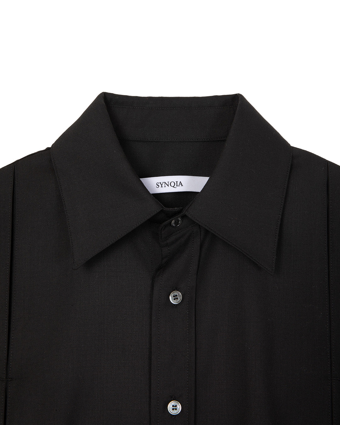 WOOL BLEND INVERTED PLEAT TAILORED SHIRTS BLACK 