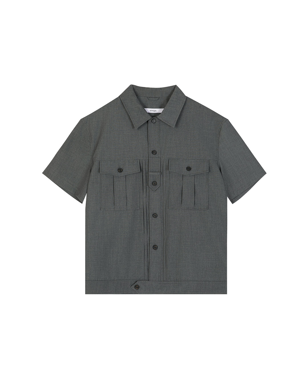 UTILITY PIN-TUCK HALF SLEEVE SHIRTS -GREY 