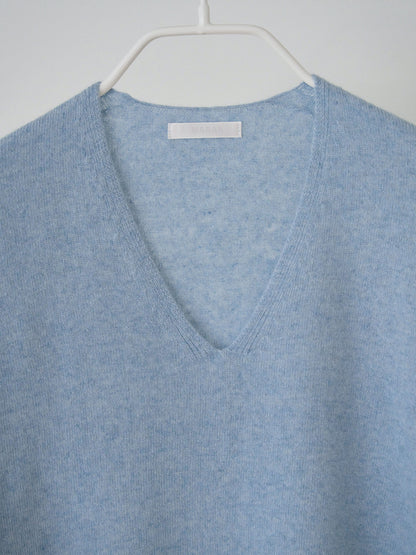 Cashmere Blend V-neck Pullover - Blue 7
