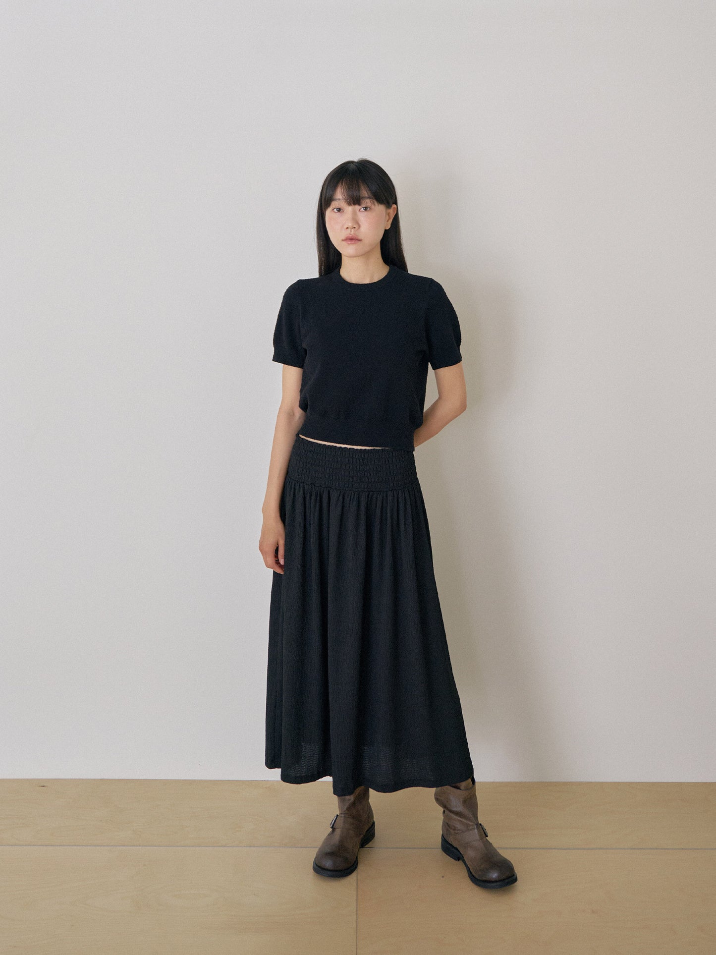 Boucle Round Half Sleeve - Black