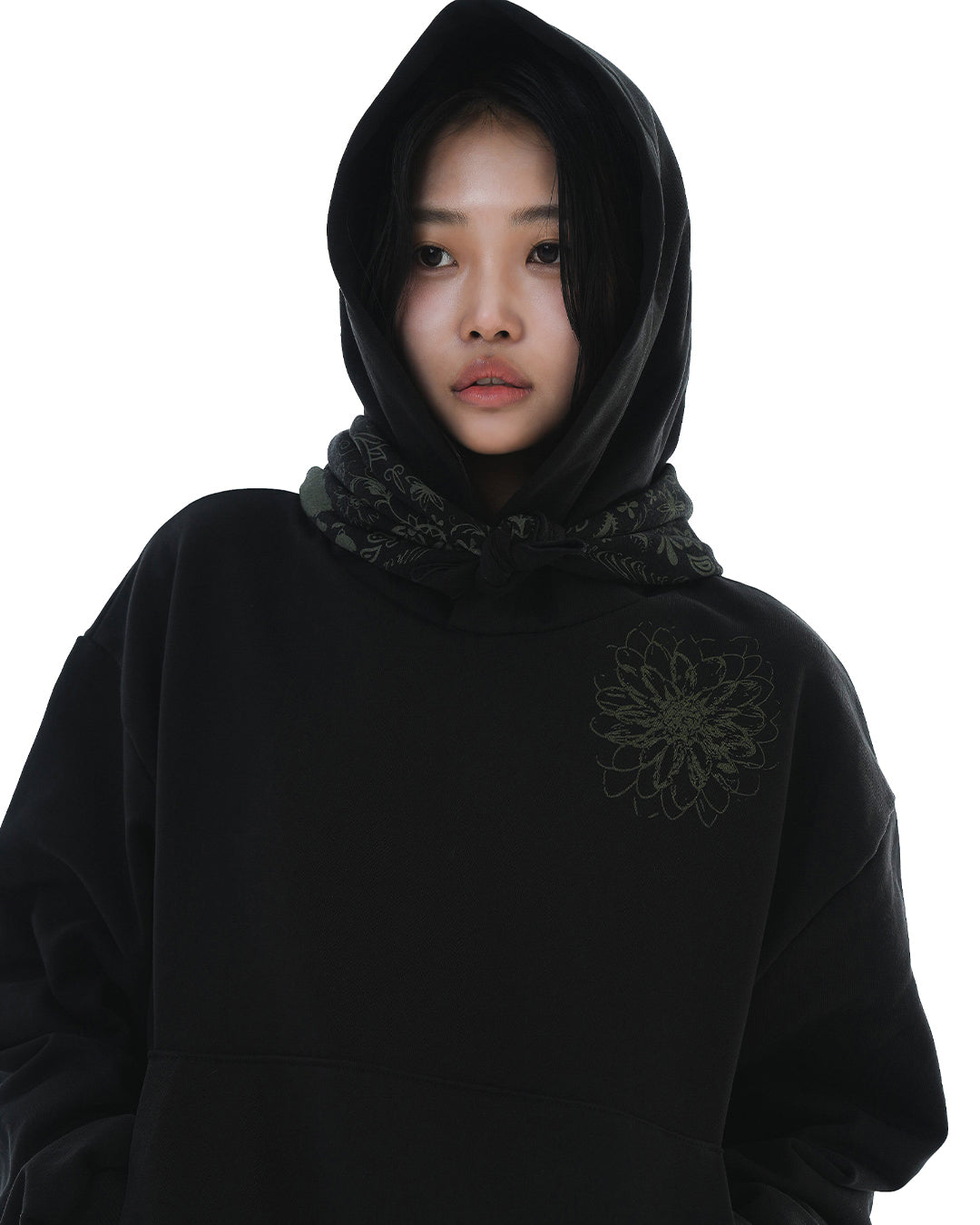 Distorted Flower Crop Hoodie_Black 