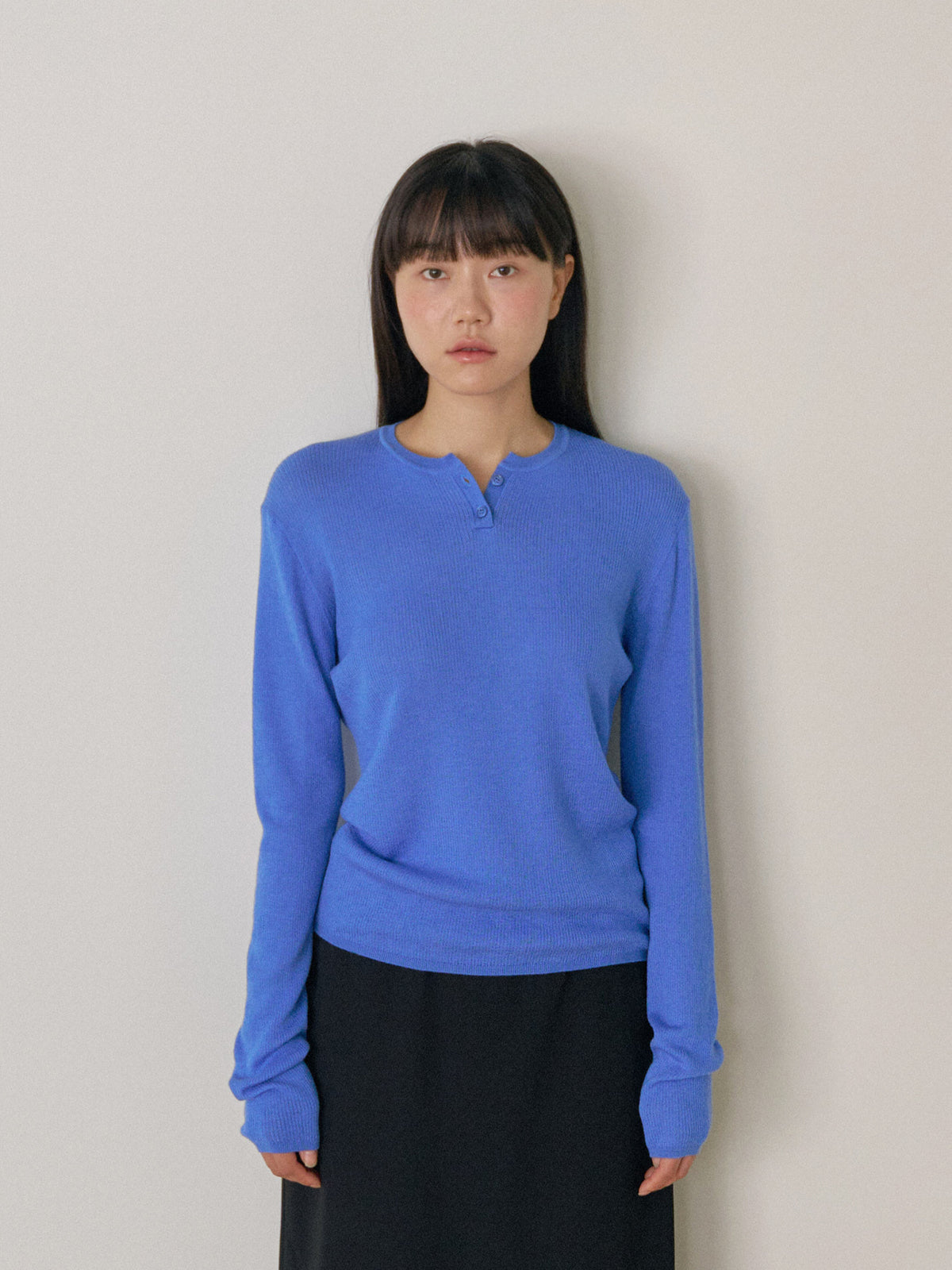 Henley Neck Pullover - Blue 2