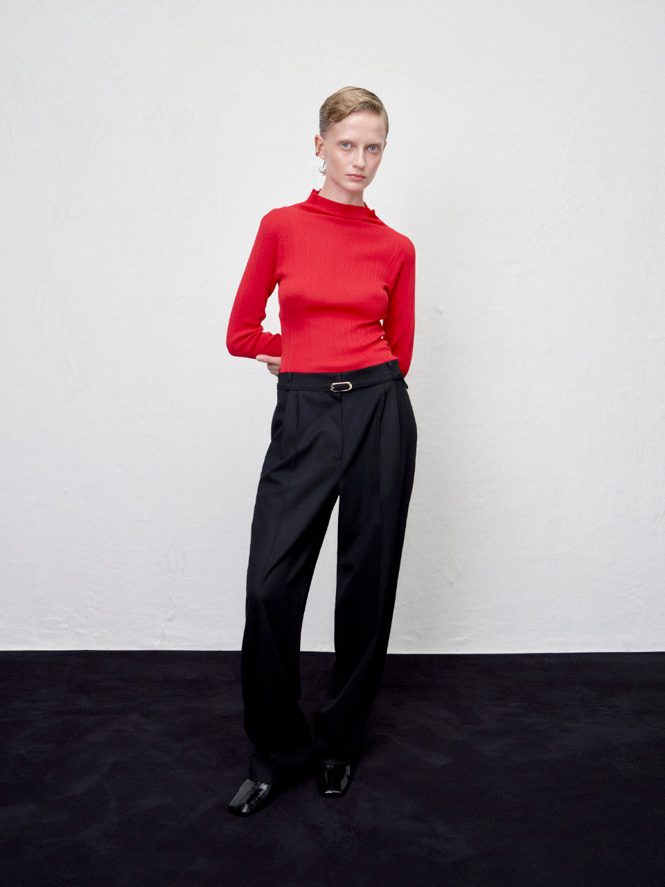 【ARIK. アリク AW】Caph belted tuck wide pants Black