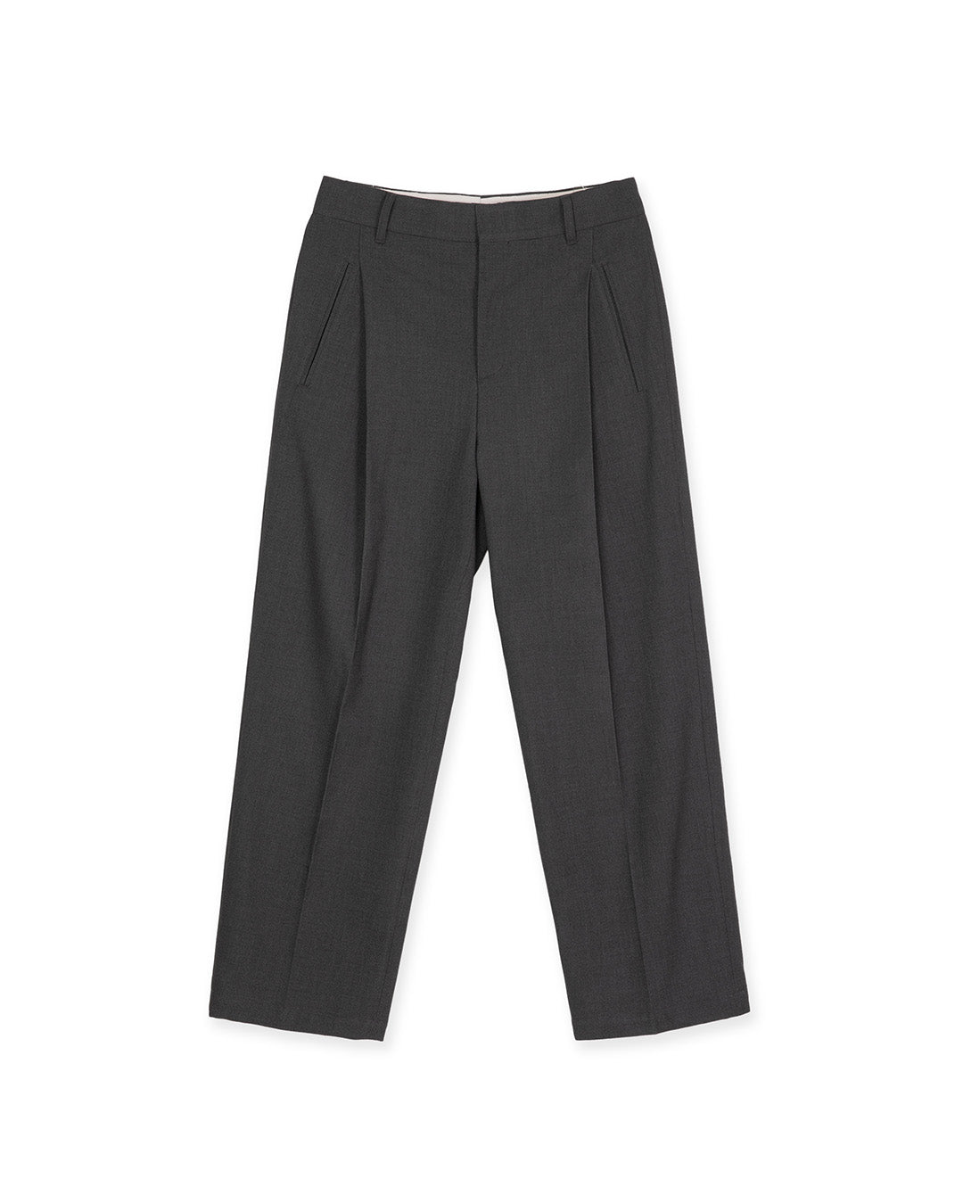 ASYMMETRIC PLEAT BELTED TROUSER -GREY 