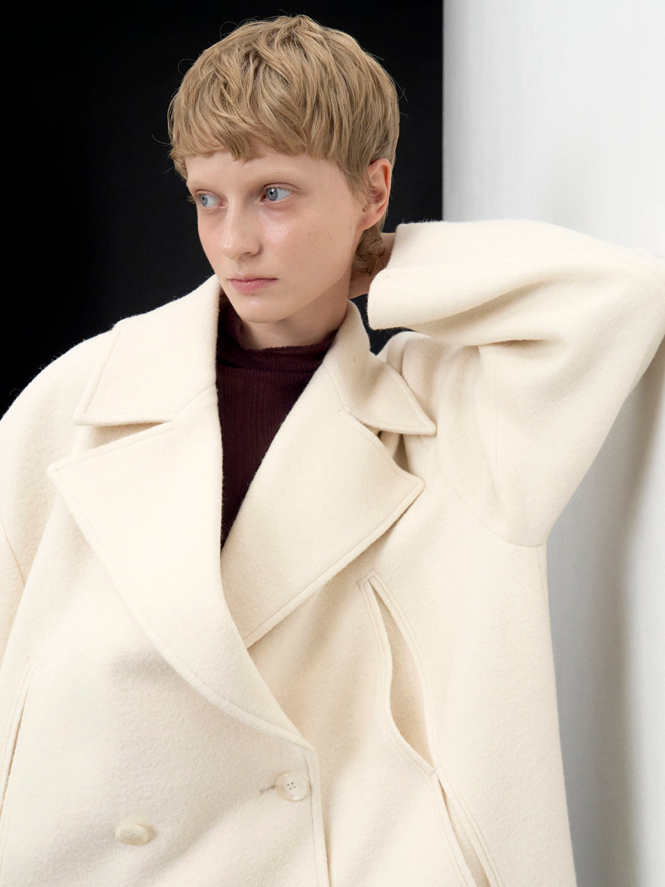 【ARIK. アリク AW】Anser boucle oversized pea coat Rice