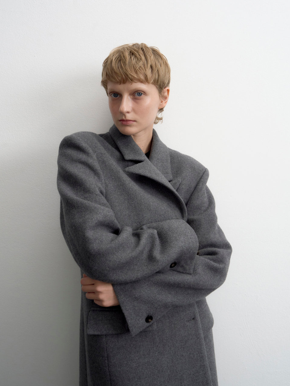 【ARIK. アリク AW】Libra tailored single breasted wool coat Melange Grey
