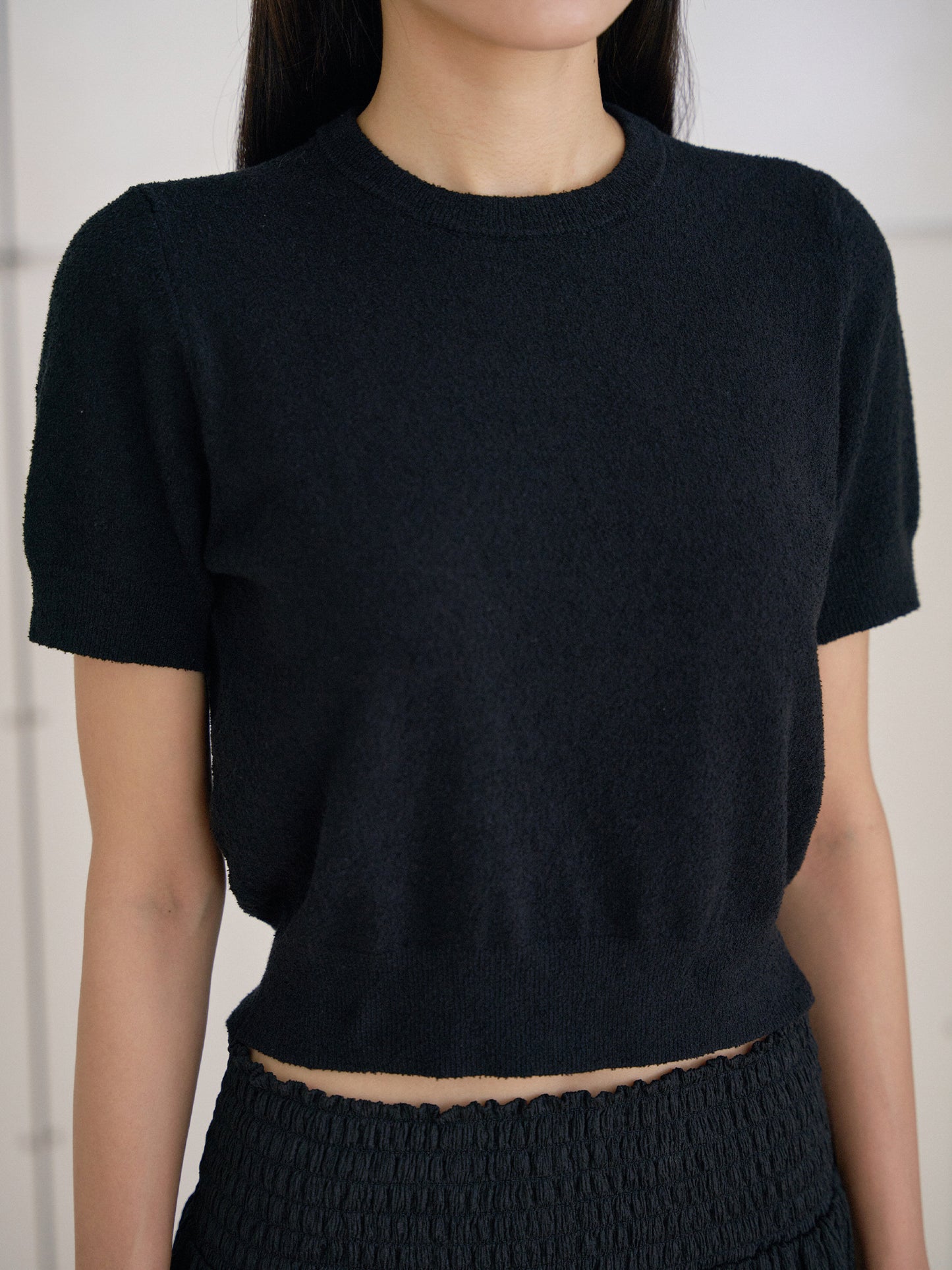 Boucle Round Half Sleeve - Black
