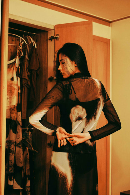 Feline Long Sleeve Mesh Top