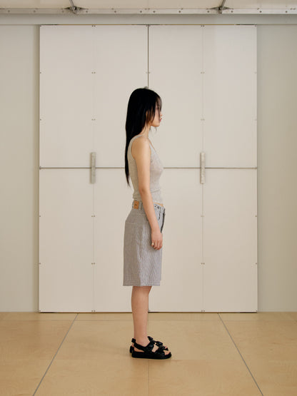 Linen Check Half Pants - Gray