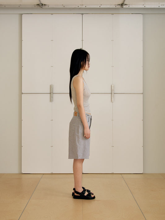 Linen Check Half Pants - Gray