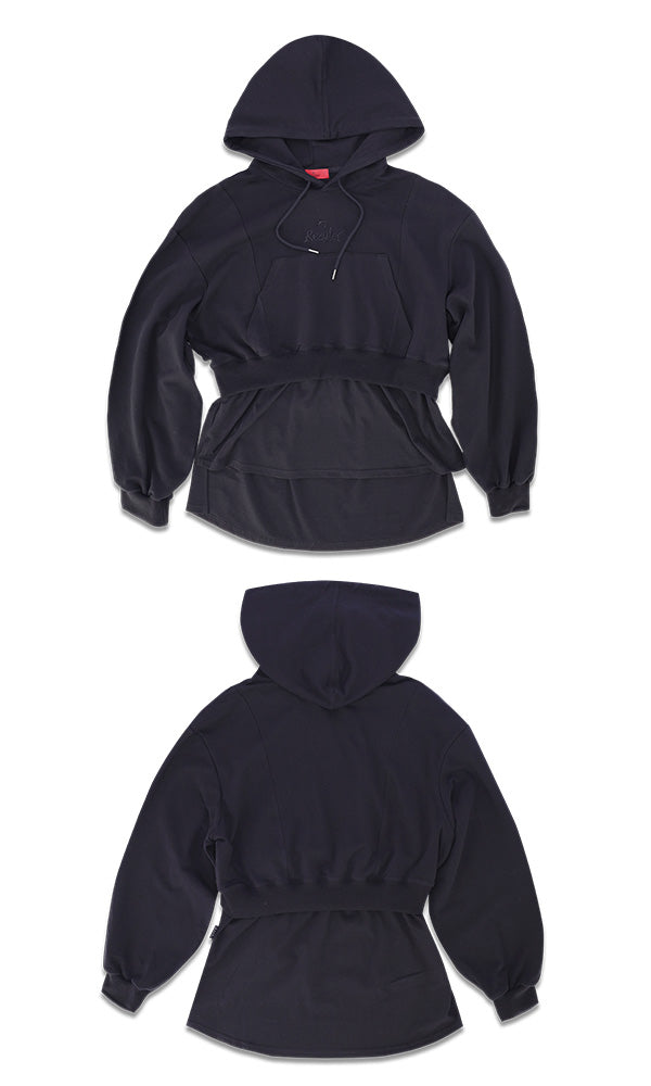 【Reculer レキュリー】Layered Hoodie Black