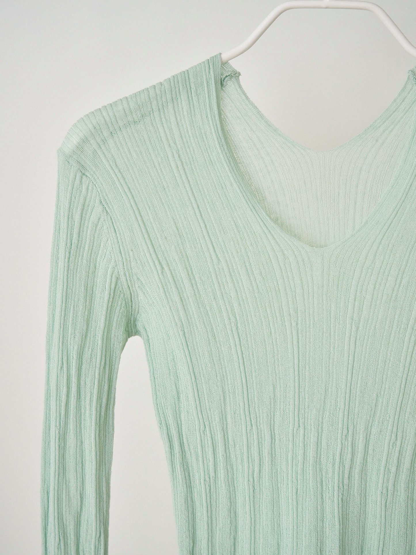 Multi Rib V-neck Pullover - Mint