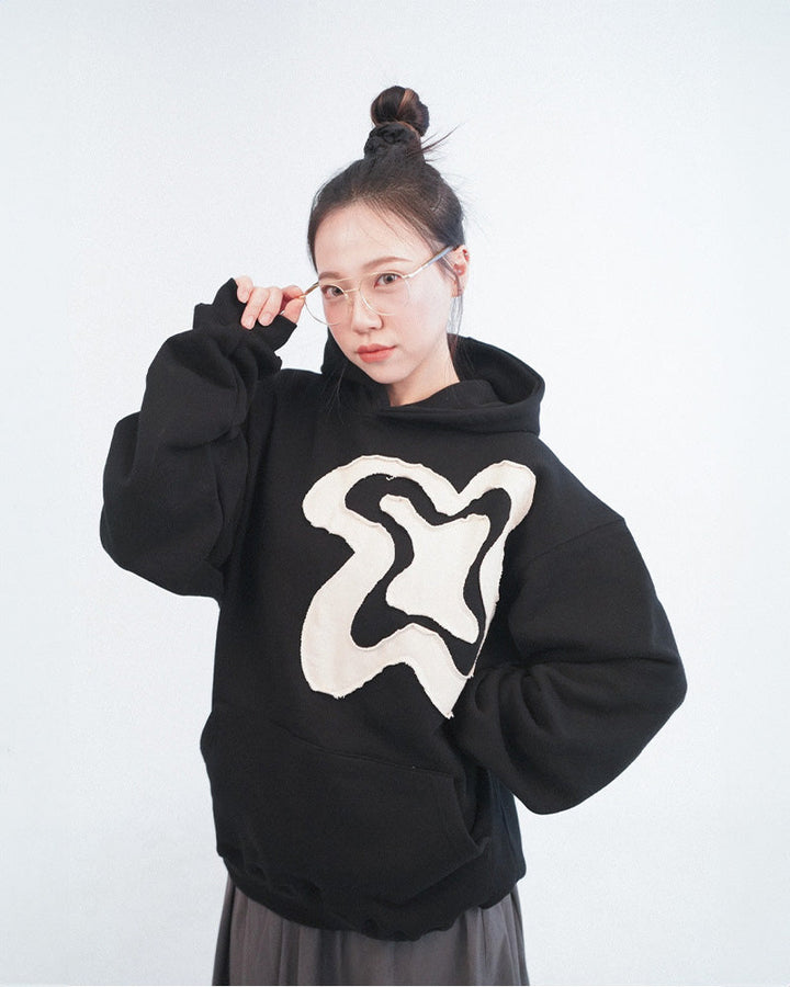 COTOW logo applique hoodie -BLACK 