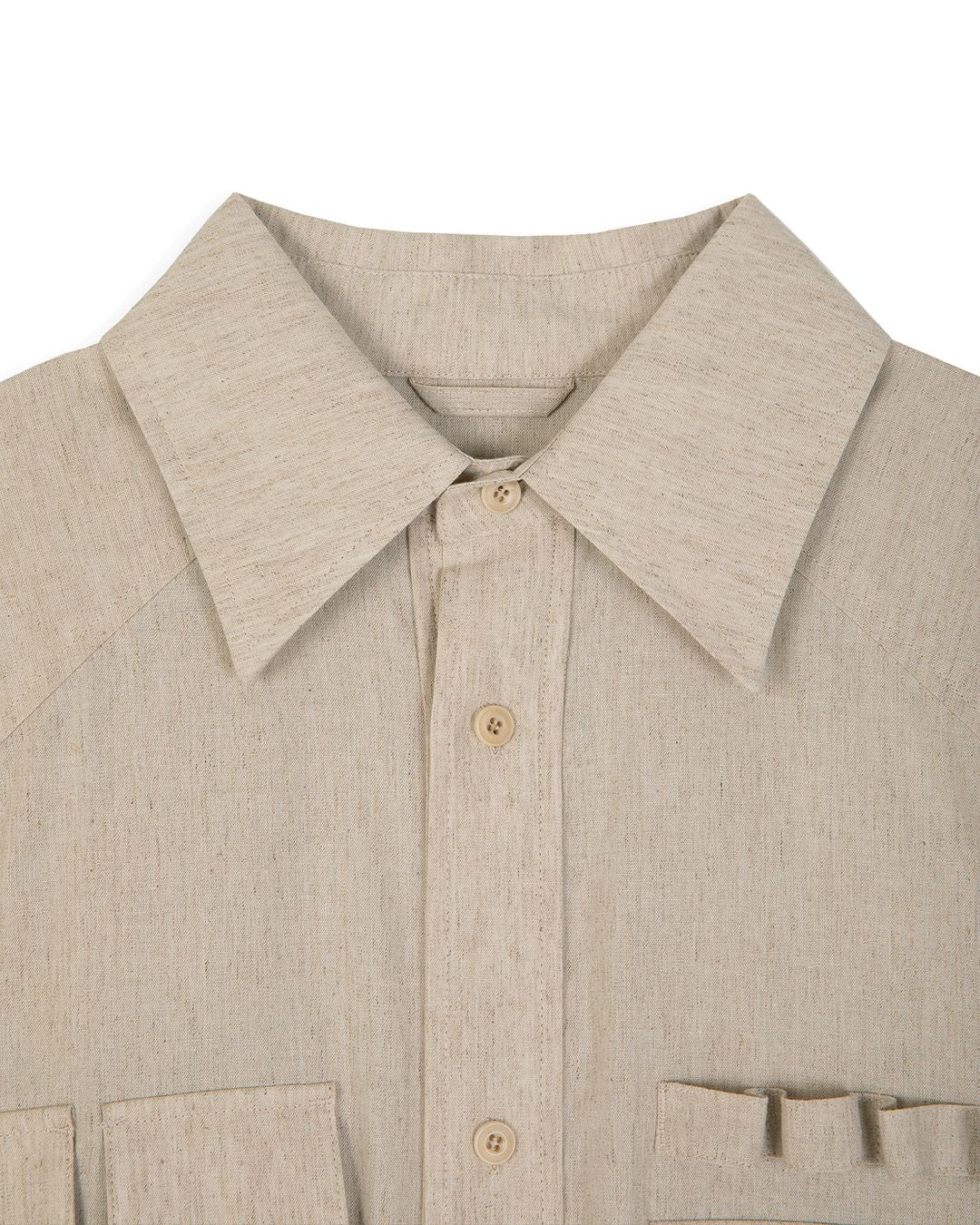 MULTI POCKET UTILITY HALF SLEEVE SHIRTS-OATMEAL 