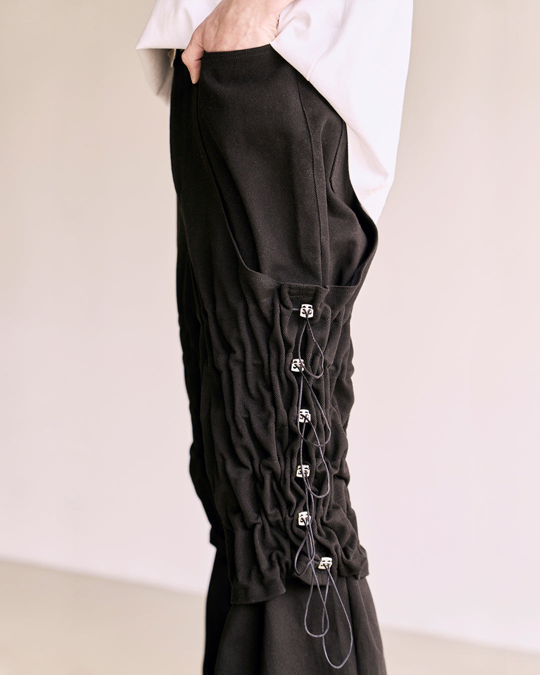 Flare Variant Layered Wide Cotton Pants_Black