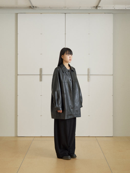 Standard Leather Half Coat – Black