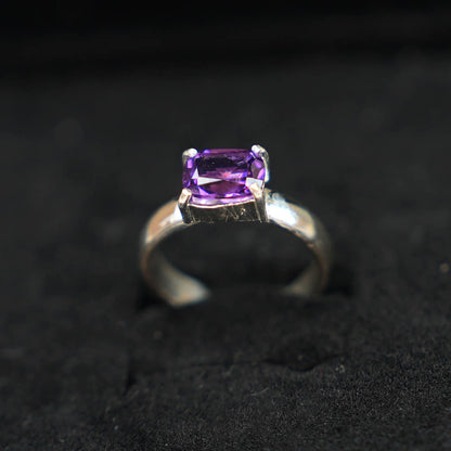 [SUMMER TAG SOL] Amethyst Prong Facet 925 Silver Ring