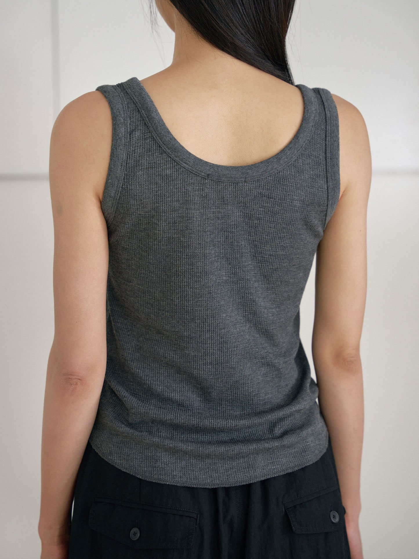 Waffle Button Sleeveless - Charcoal