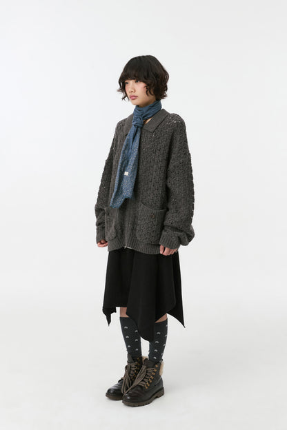 CROCHET KNIT ZIP-UP, CHARCOAL