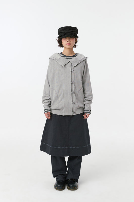 RAGLAN BUTTON HOODED ZIP-UP, GRAY
