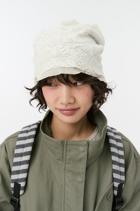 REVERSIBLE LAYERED KNIT BEANIE, CREAM