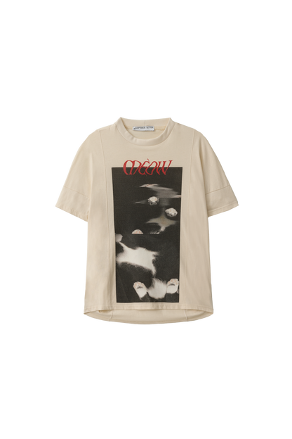 Meow Curve T-Shirt - Cream, Black