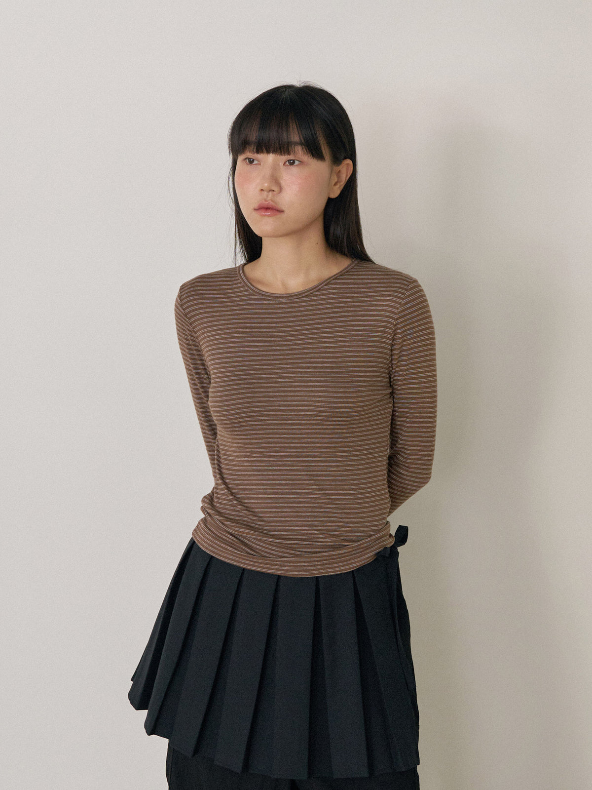 Rib Stripe Long Sleeve - Brown 3